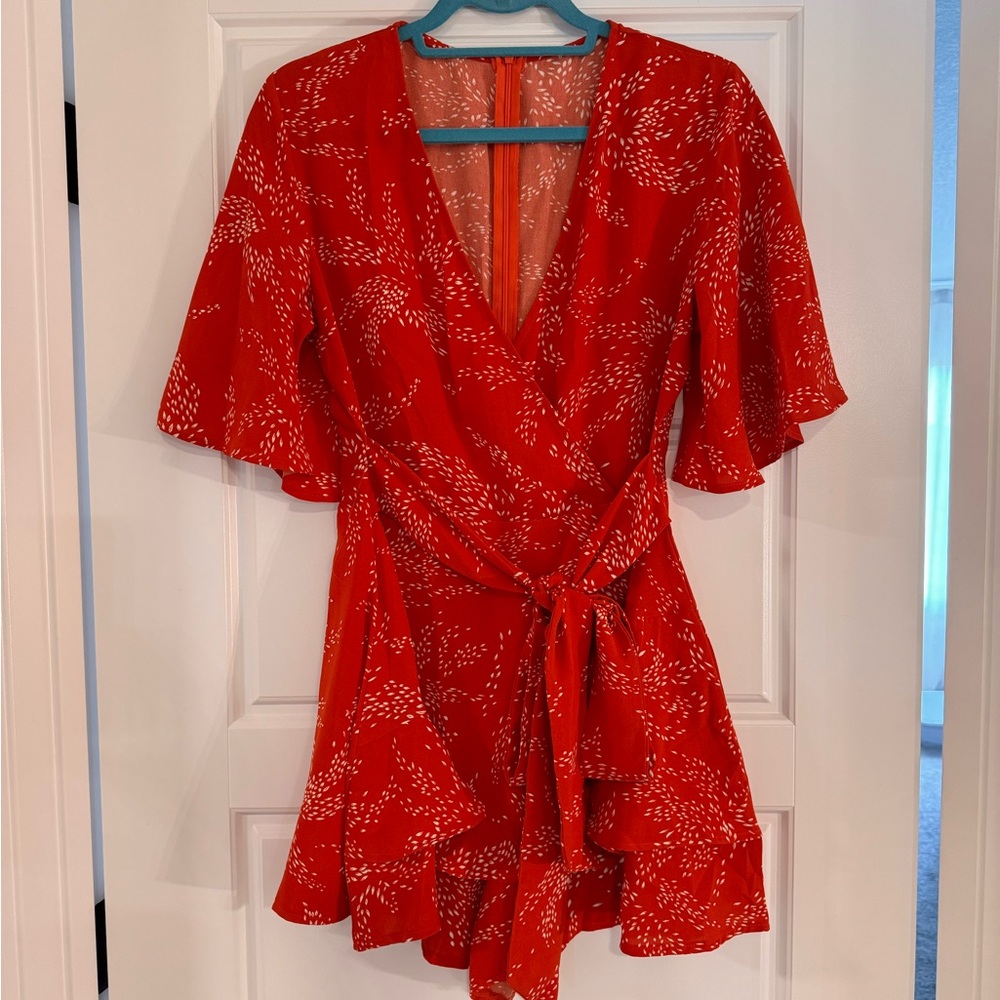 Red Floral Wrap skort dress